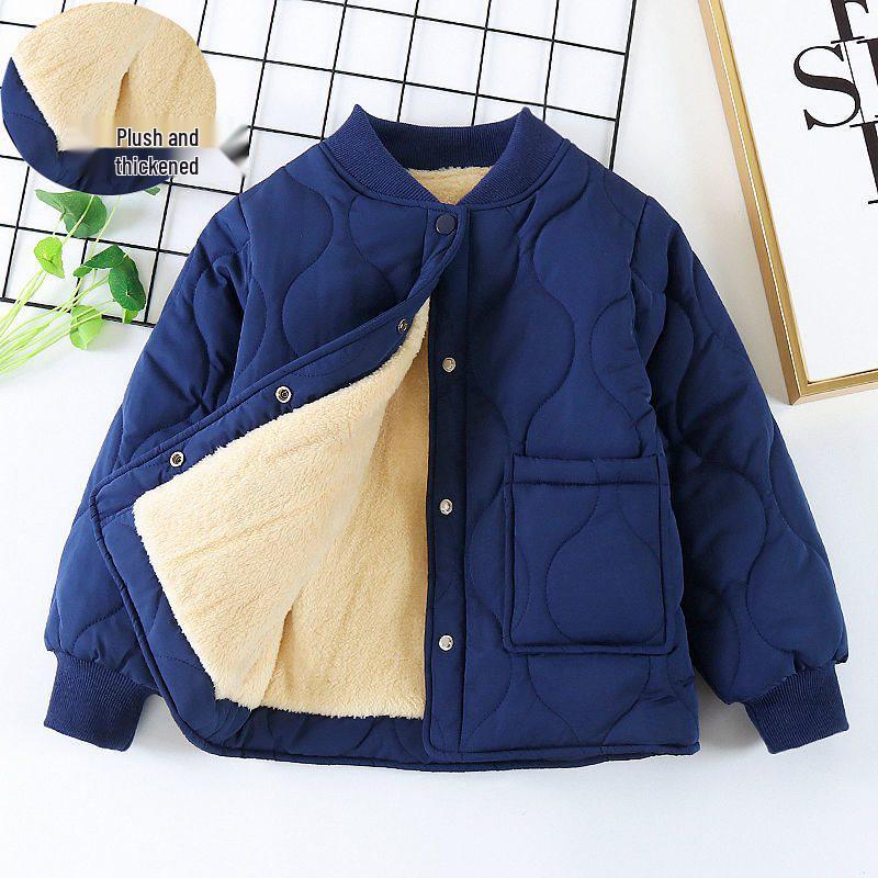 Children's Fleece-Lined Cotton Coat, Winter Student Version: Warm, Thickened, Three-Layer Quilted Jacket for Boys and Girls