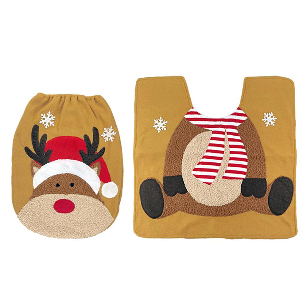 

2 шт. Рождественский чехол для унитаза + коврик Санта-Клаус Коврик для ванной комнаты Рождественский домашний декор темно-желтого