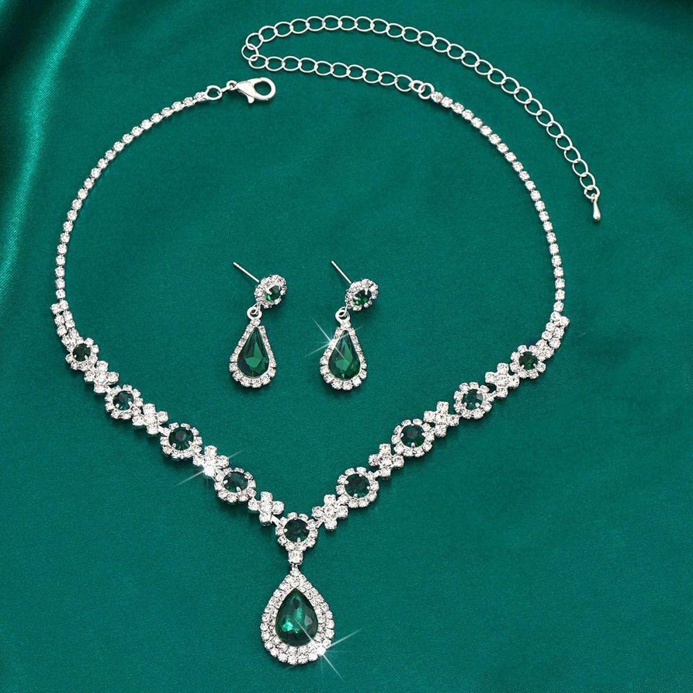 Premium Crystal Jewelry Necklace Earring Set Fashionable Dangle Earrings Pendant Necklace  Women