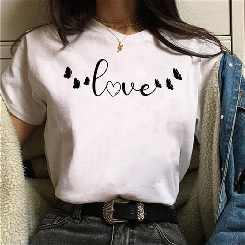 Women's Fashion T-shirt Short Sleeve Summer Cute Love Heart Print Casual Tee Tops
