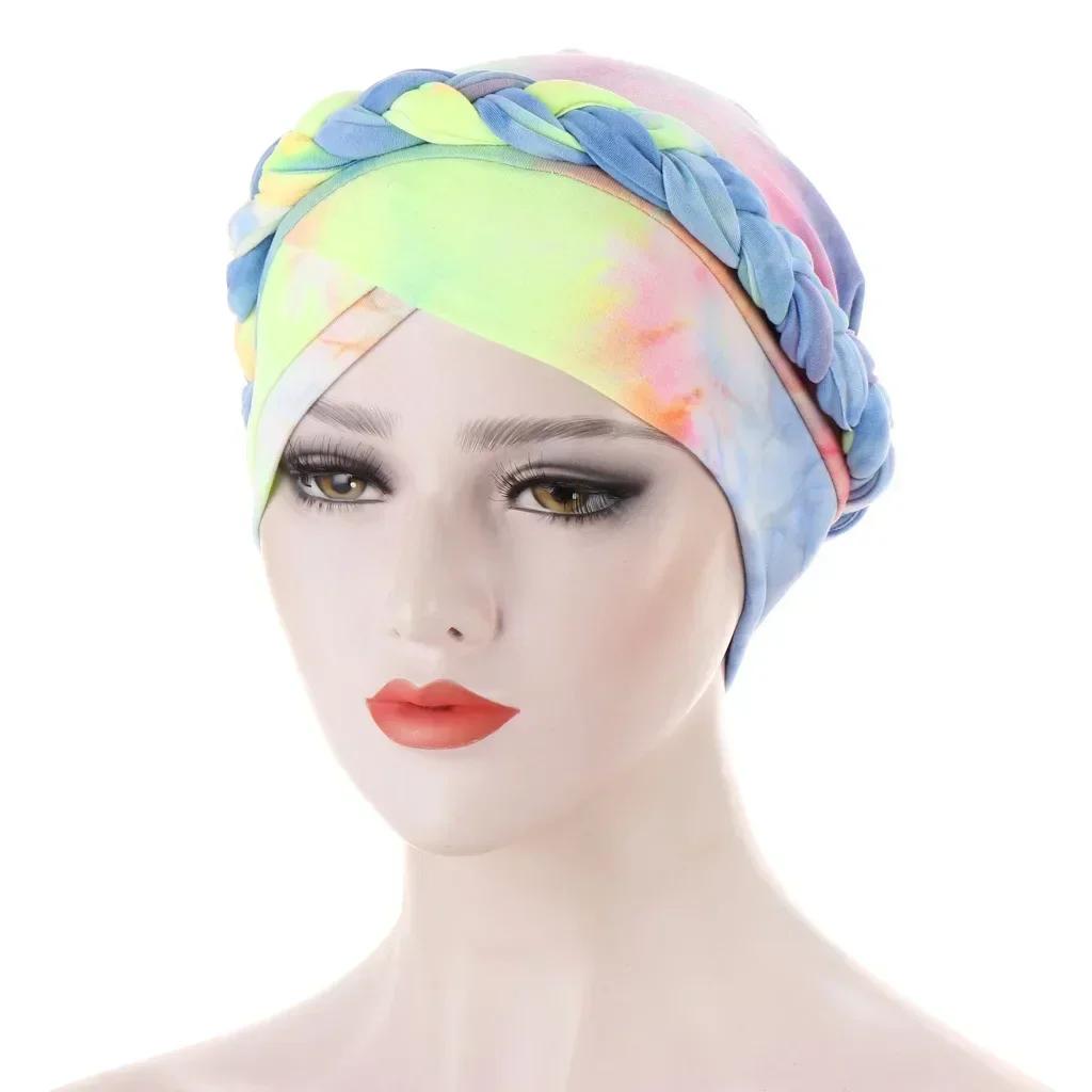 Velour Muslim Women Braid Hijab Turban Chemo Stretch Cap Hair Loss Hat Head Wrap Islamic Bonnet Headwear Beanie Cover