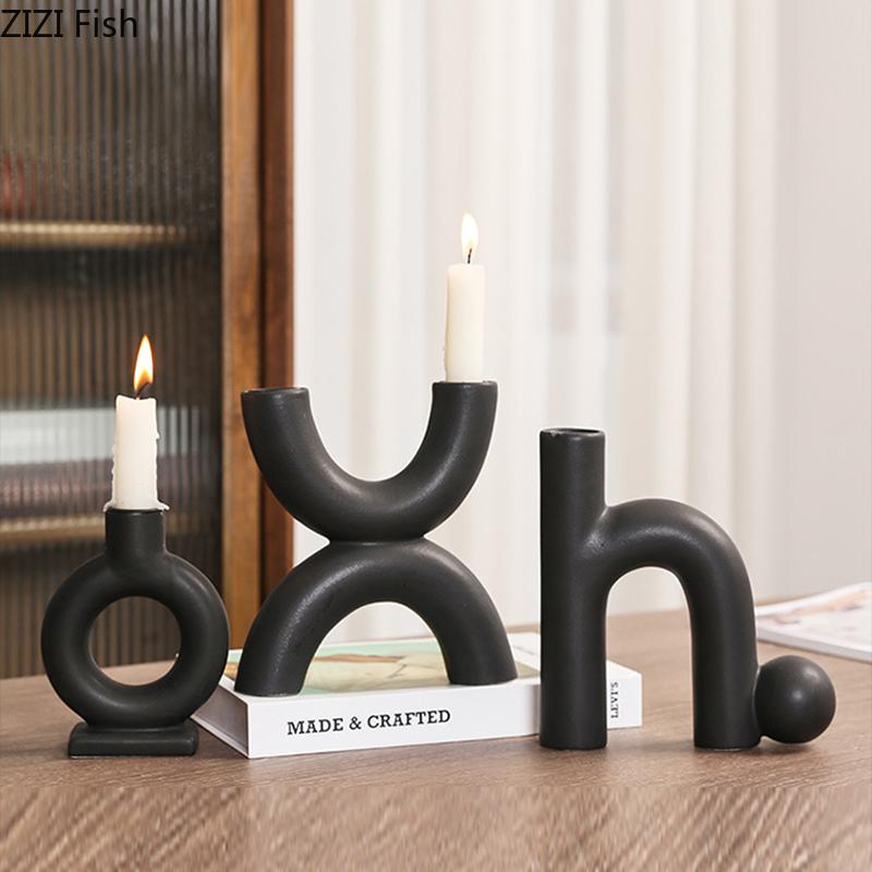 Minimalist Geometric Candle Holder Ceramic Candlestick Desk Decoration Wax Melt Burner Aroma Diffuser Home Aroma Container
