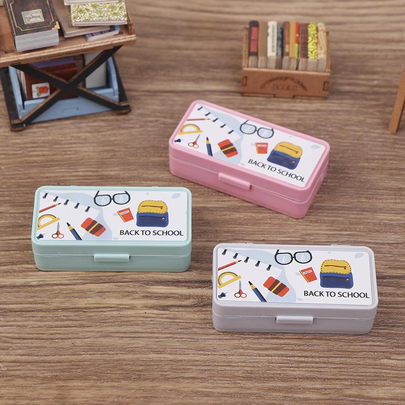 Dollhouse Miniature Stationery Pencil Case School Stationery Box Desk Ornaments Model Toys For Doll House Accessories
