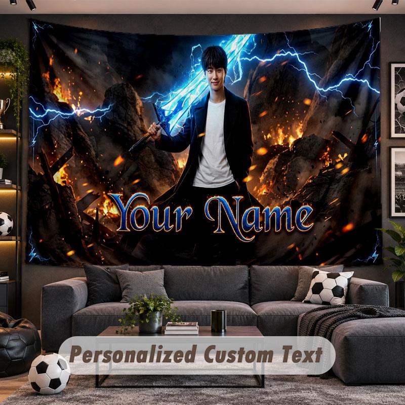 Wall Hanging Tapestry Custom NameSolo Leveling Pattern Personalized Printed Fabric Wall Decor