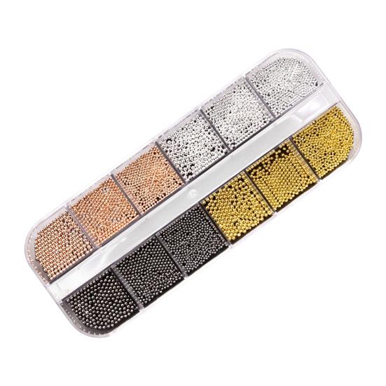1 Set 12 Grids Nail Art Bead Kit with Storage Box 3D Nail Art Metal Caviar Beads DIY Manicure Design Decoration Charm Nail Accessories