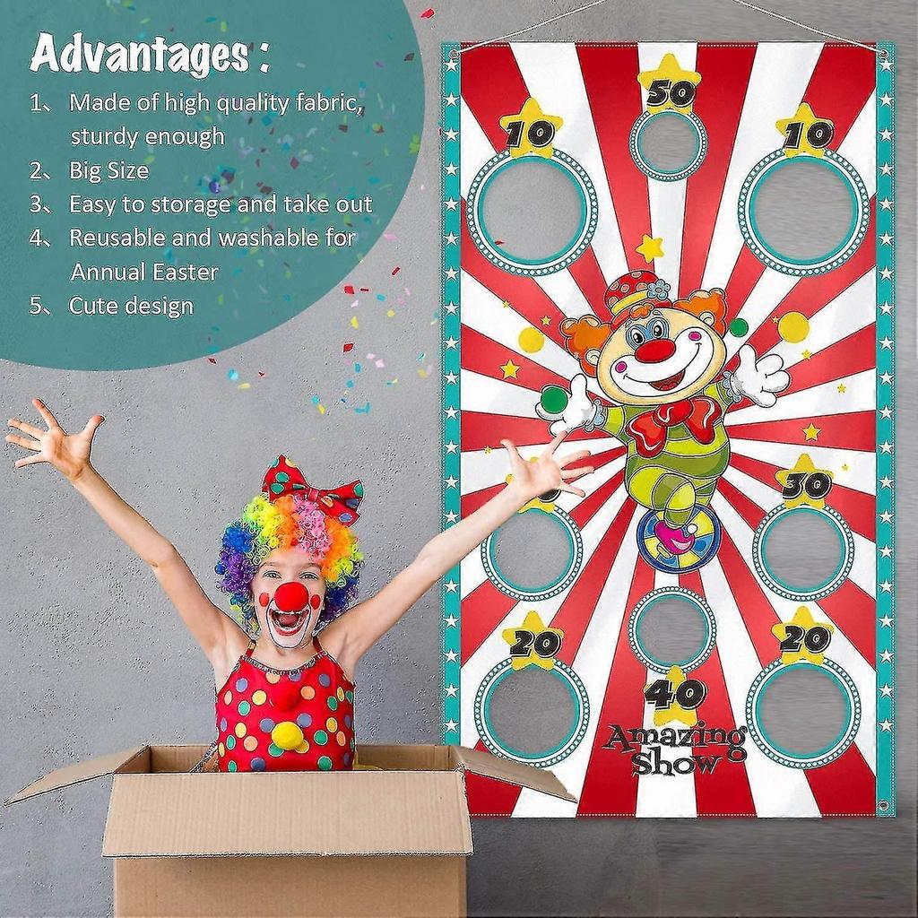 Carnival Clown Toss Game Banner With Bean Bags For Kids And Adults In Carnival Party Activities