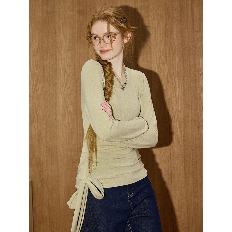 Coolhut Side-Tie Slim-Fit Design Base Layer Top, Round Neck, Long Sleeves, Comfortable New Winter Women's Base Shirt