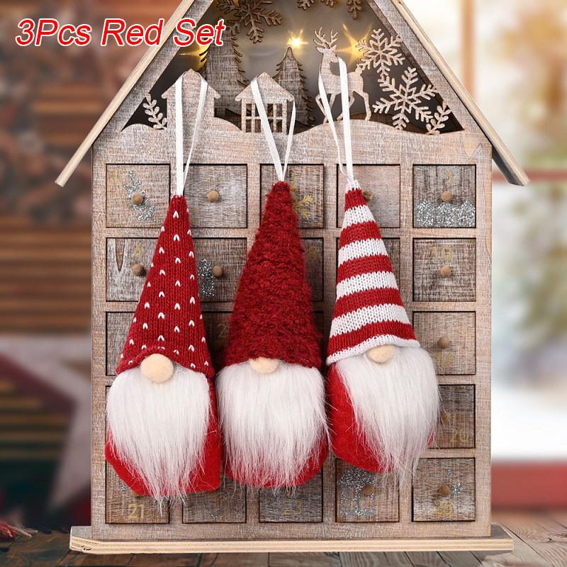3Pcs Christmas Tree Hanging Gnome Plush Gonk Santa Doll Pendants Xmas Decoration