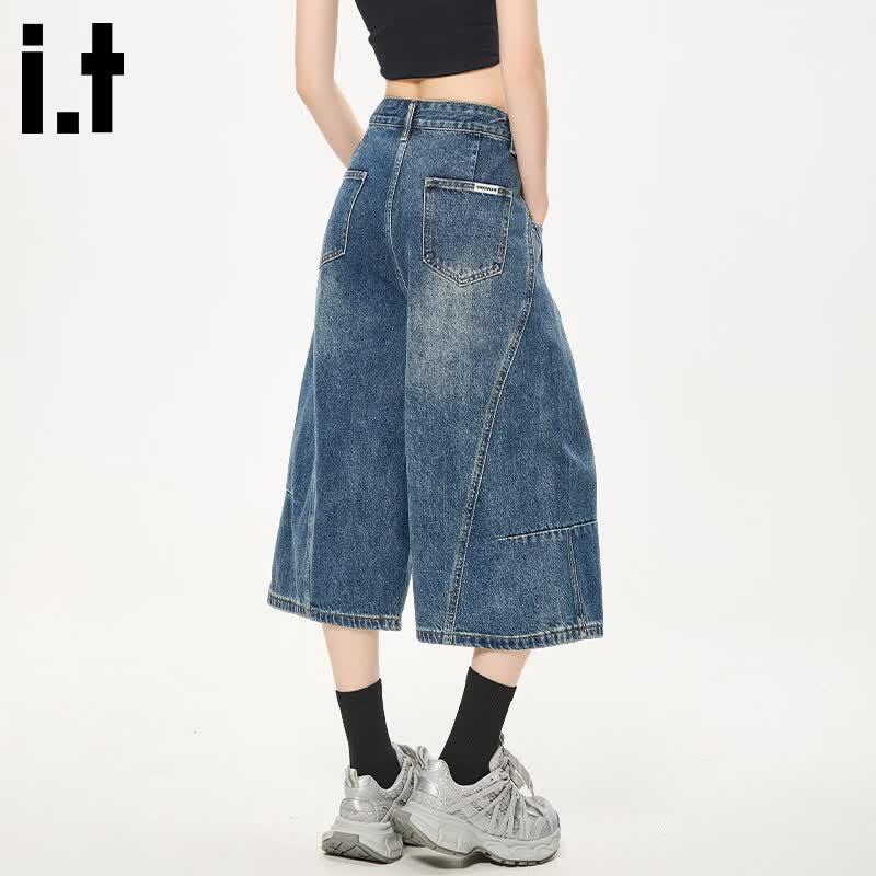 Women s Retro Wide-Leg Cropped Denim Jeans XS