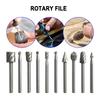 10PC High Speed Steel Electric Engrave Mill Cutter Set Woodwork Rotary File for Alien DIY Root Carve Polish Head Hole Drill Wood