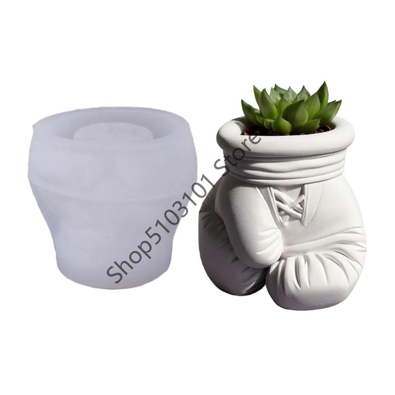 

X6HE Flexible Silicone Mold Boxing Glove Resin Concrete Planter Crafting Tool білий