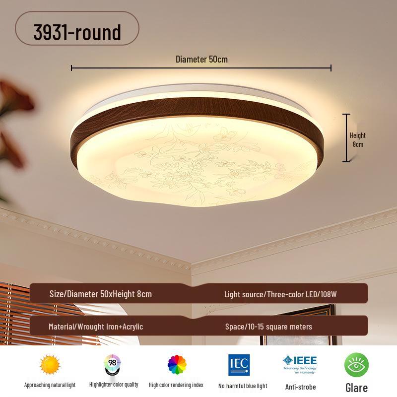 Zen Song Dynasty Walnut Solid Wood Ceiling Light with Fabric Shade