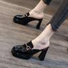 Designer~ 9cm bag head slippers women's outer wear single shoes spring fashion high heels versatile small leather shoes women