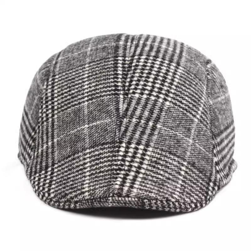 Hat Autumn and Winter Men's Baseball Cap Versatile Plaid Front Hat Men's Wool Beret Retro Casual British Melon Hat