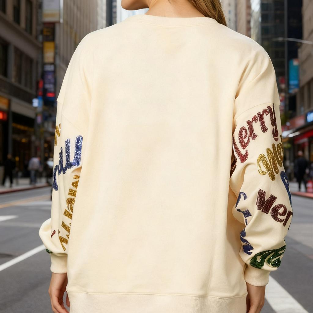 Ladies' Loose Comfortable Casual Fashionable Christmas Glitter Printed Sweatshirt