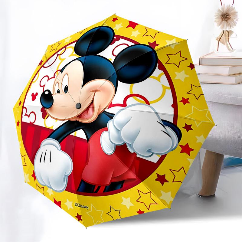 Mickey Mouse, Disney Themed Automatic Opening and Closing Umbrella, Brightly Colored 8-rib Portable Umbrella, Suitable for Men and Women, A
