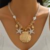 Vintage Boho Conch Shell Necklace  Coral Seashell Choker Starfish Simulation Pearl Pendant Accessories