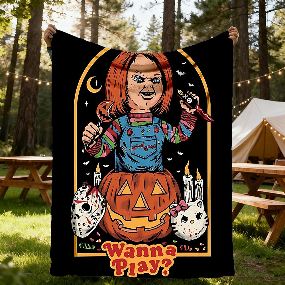 1pc Halloween Horror Outdoor Blanket Lightweight Flannel, Soft & Warm, All Season Use for Sofa, Outdoor, Camping, Living Room, Office, Chair