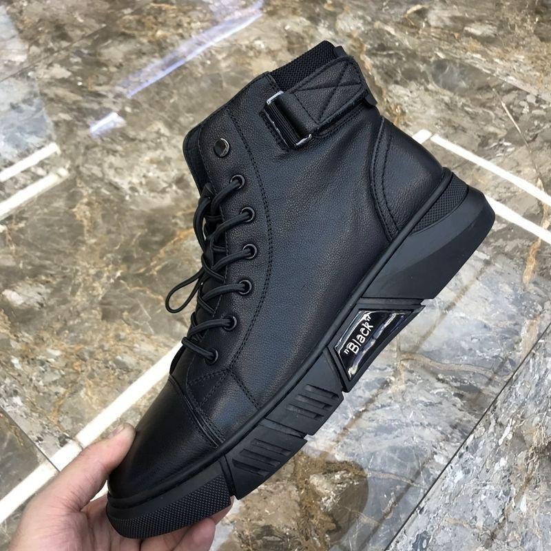 Men's Pure Leather Martin High Top Boots with Side Zipper, Soft Sole, Fur-Lined, Plus Velvet Warm Snow Boots.