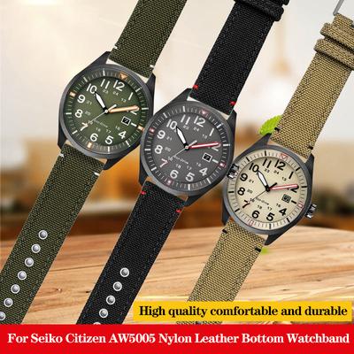 ONE20mm Nylon Leather Bottom Watchband for Citizen Eco-Drive AW5005 Timex Seiko Green Casual Waterproof  Sport Watch Strap BraceletMN