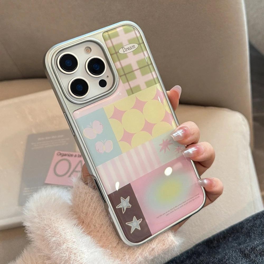 Star plaid collage for iPhone 17/16 mobile phone case Apple 14 electroplating 13 water condensation 12 niche 15 sets