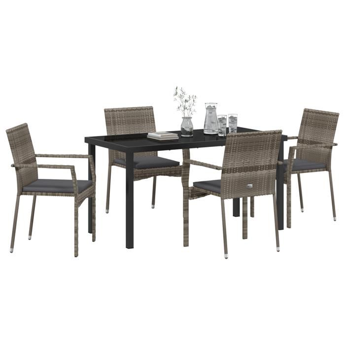 VidaXL Ensemble de Salle à Manger de Jardin 5 Pièces Avec Coussins Gris Poly Rattan 3380094