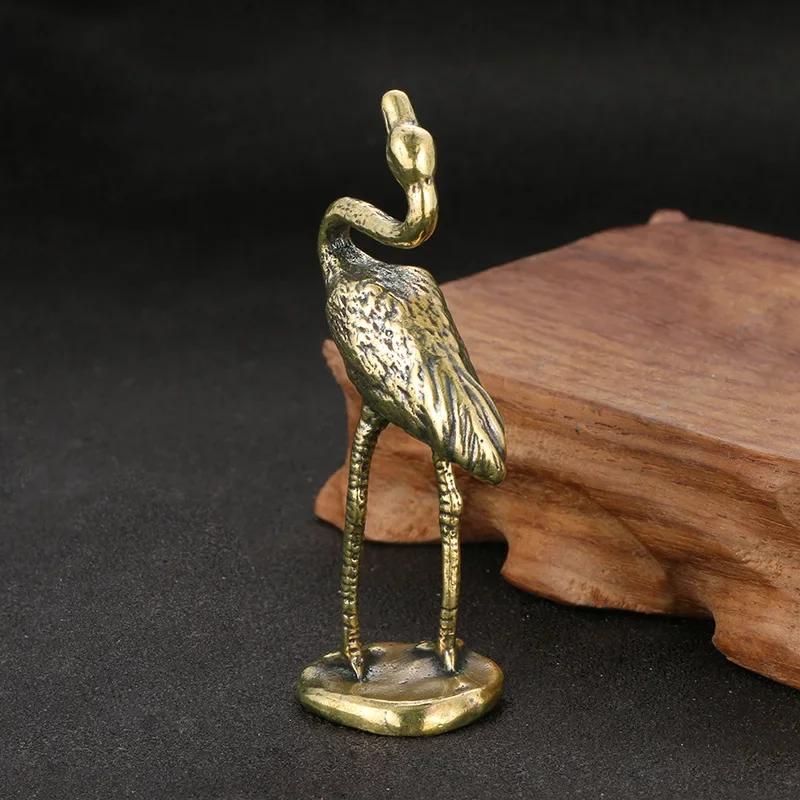 Statuietă Flamingo din Alamă Ornament pentru Birou Antichitate Figurine Animale din Cupru Pur Figurine Accesorii Decorațiuni Casă Colecție