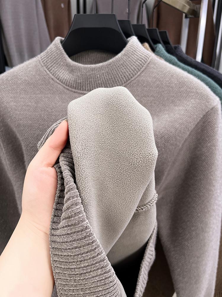 Herren Winter Chenille Samt Pullover: Halbhoher Kragen, Verdickte Strick-Basisschicht für mittleres Alter & junge Erwachsene.