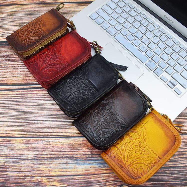 Embossed Leather Remote Car Key Case with Smart Driver's License Slot