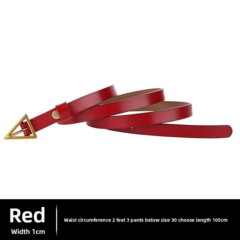Leather Slim Belt With Alloy Buckle For Party And Daily Fashion