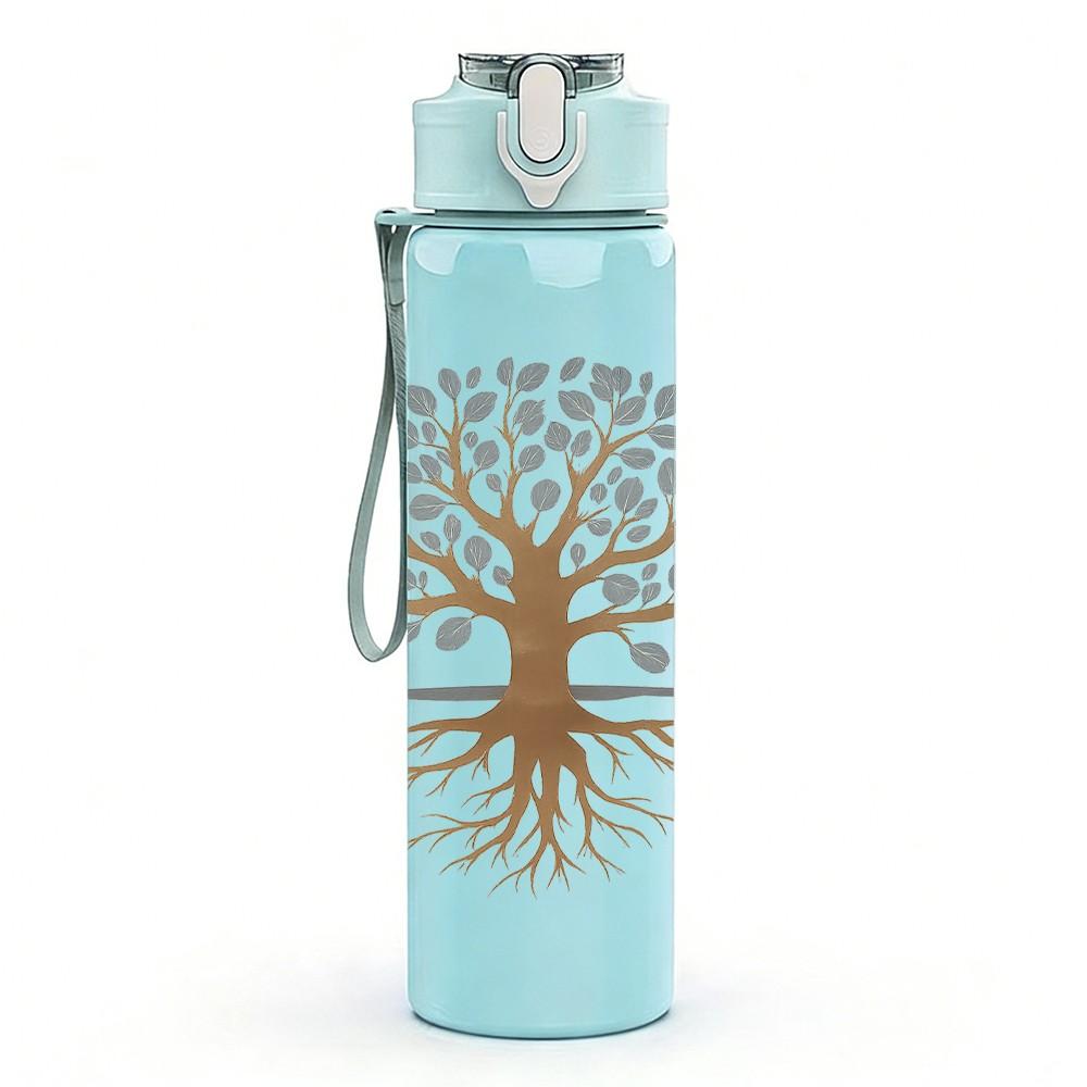 1PC Rooted Tree Silhouette Art 750ml Color Plastic Sports Water Bottle Leakproof Flip Straw Lid Suitable for Sports Office Home Use