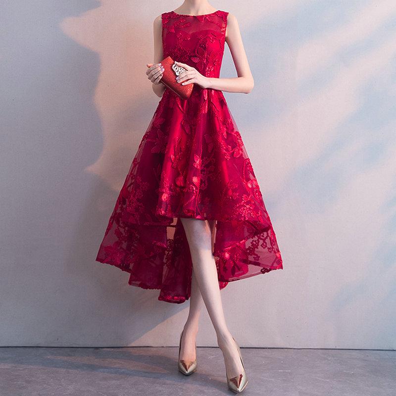 

2026 Elegant Women s Banquet Gown: Short Front, Long Back - Perfect for Parties and Social Events S вино красного