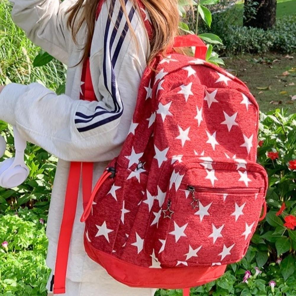 Lightweight Star Printing Backpack Korean Style Students Schoolbag Grey Stripes Backpack Travel