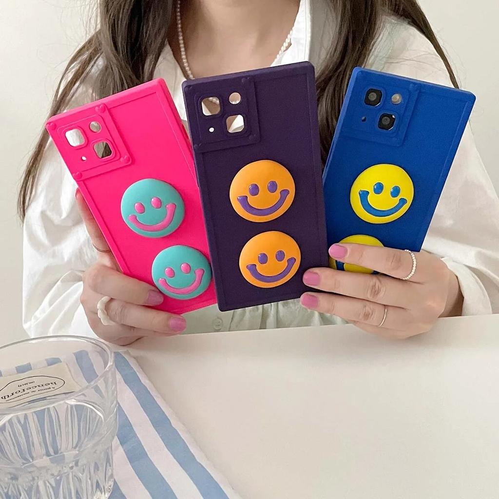 Cartoon Square Silicone Soft Covers For iPhone 14 13 12 11 XS Pro Max Plus X XR Shockproof Cute 3D Smile Expression Phone Cases