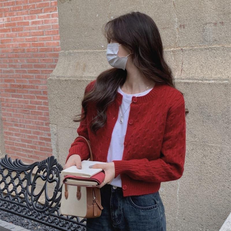 

Жіноче пальто з кардиганом Twist весняно-осіннє нутро з сірим червоним в язаним светром у стилі коледжу маленьким коротким топом one size fits all червоний