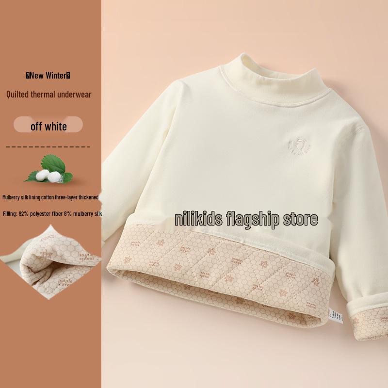 

Quilted T-shirt Children s Winter School Uniform Base Layer - Extra Thick, Essential Warm Top for Boys and Girls 120 cm слоновая кость