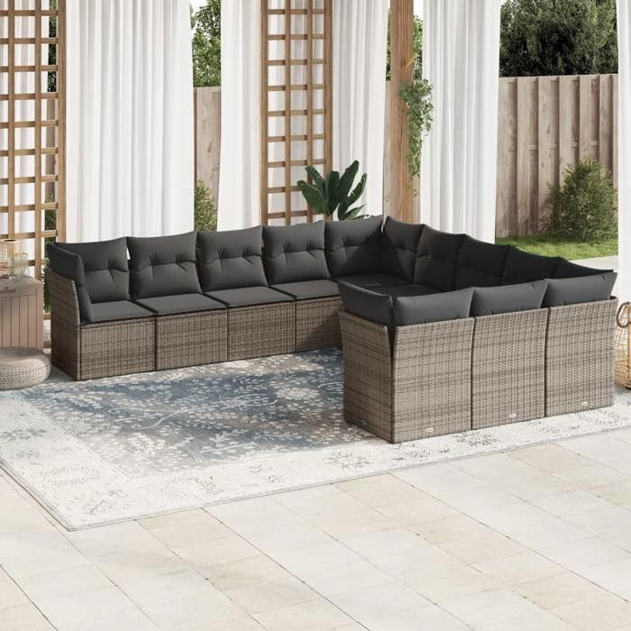 VidaXL Salon de jardin 11 pcs avec coussins gris résine tressée 3218410