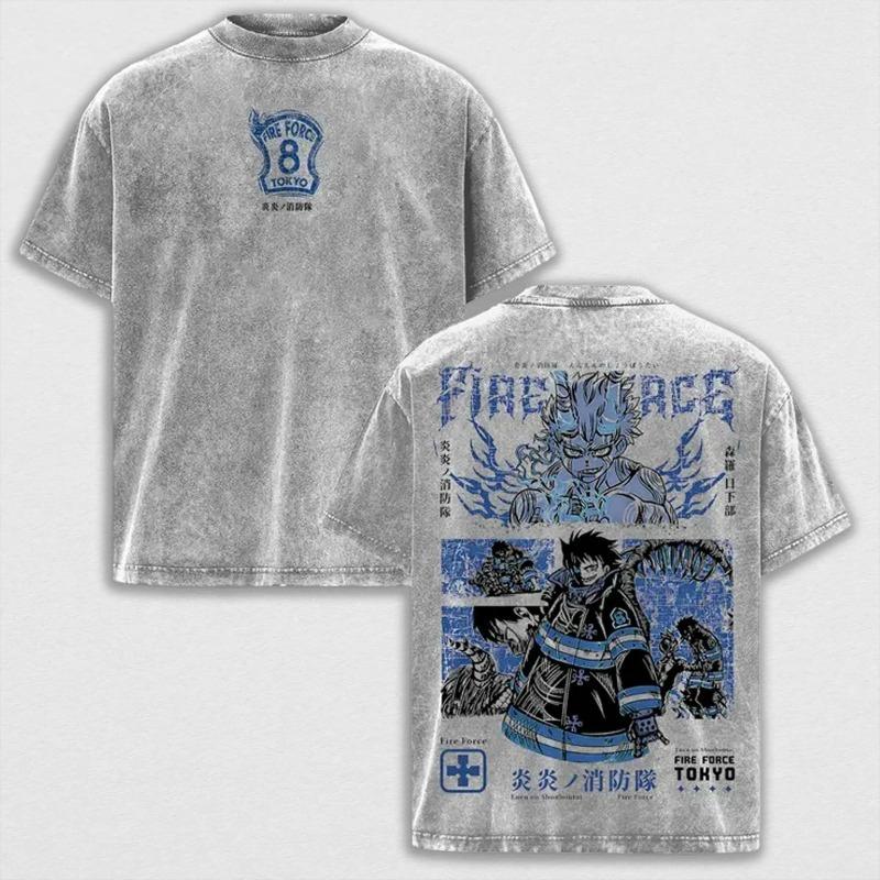 

Hot Anime Fire Force Shinra Kusakabe Graphic Tee Men Short Sleeve Clothing Washed Cotton Tshirt Casual T-shirt Harajuku T Shirt XXL сірий колір