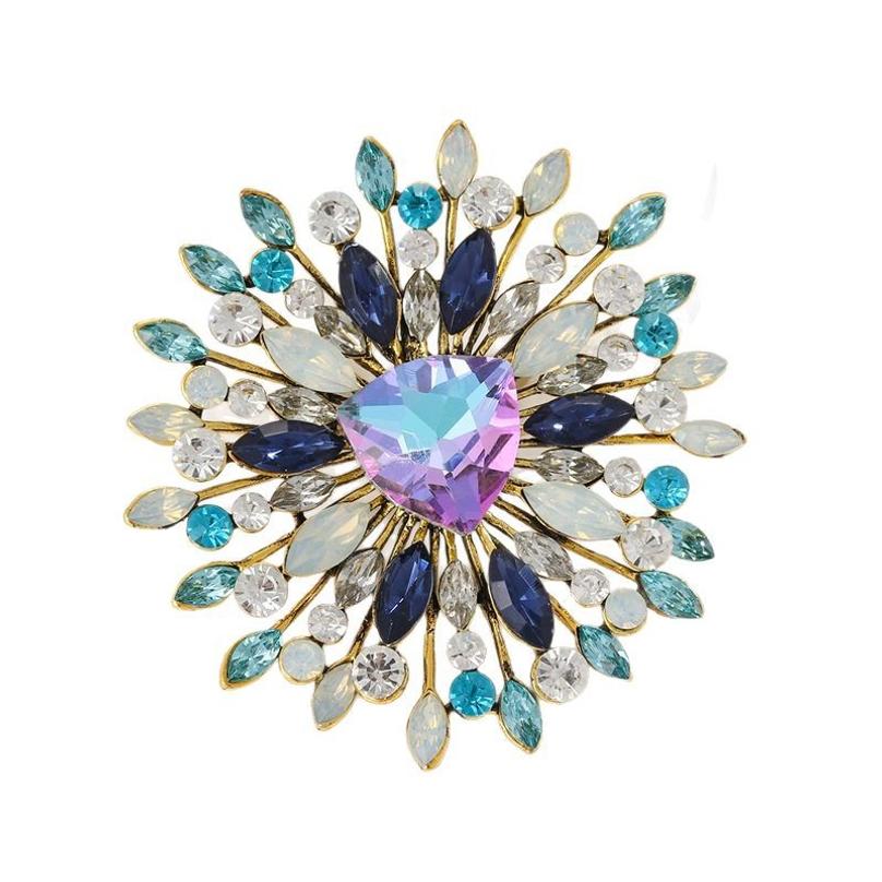 Vintage crystal flower alloy brooch for women fashionable and elegant diamond-encrusted brooch pin синий