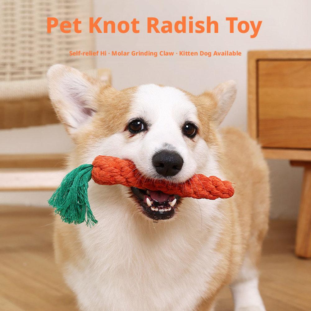 Carrot Dog Chew Toy Dental Rope for Teeth Cleaning Safe & Durable Braided Cotton Rope Puppy Teething Cleaning Toy