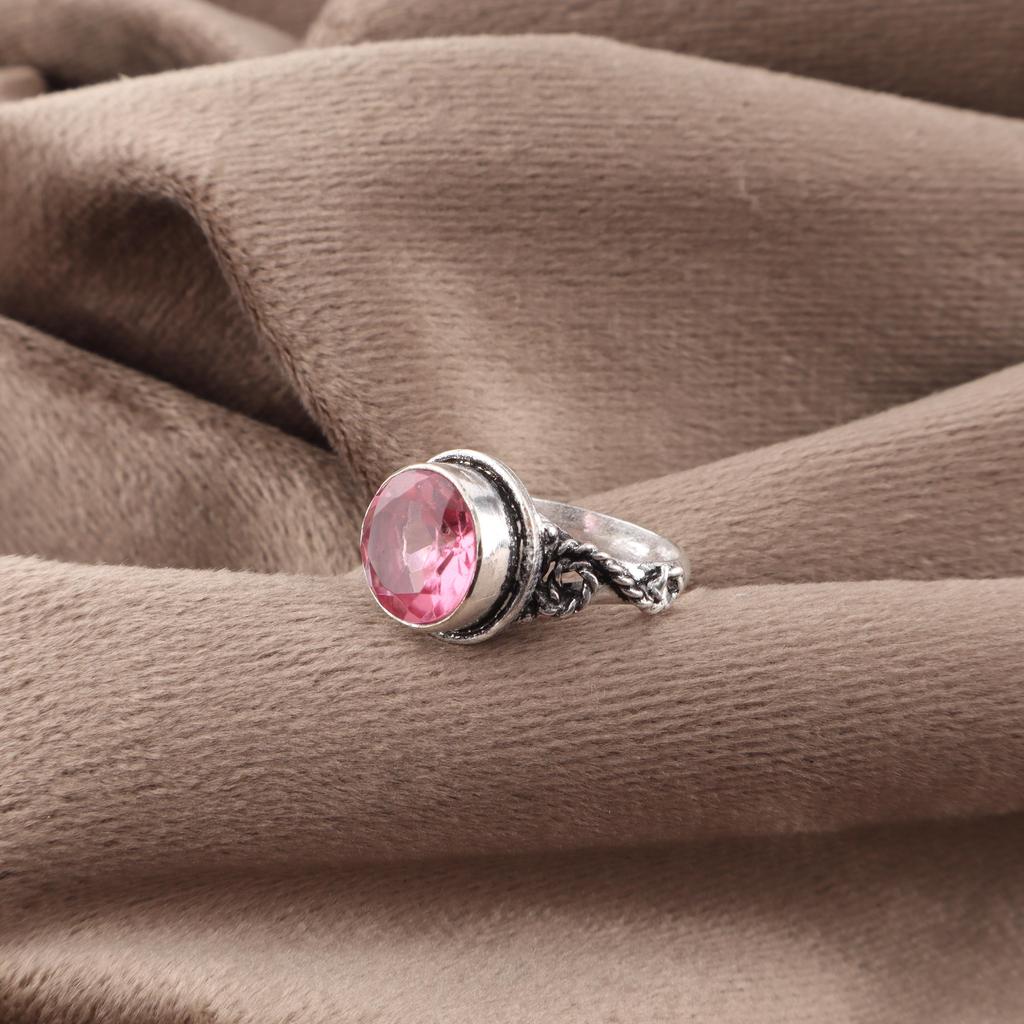 Rosa Turmalin Edelsteinring, Handgefertigter 925er Sterlingsilber Schmuck, Meditationsring Schmuck für Frauen