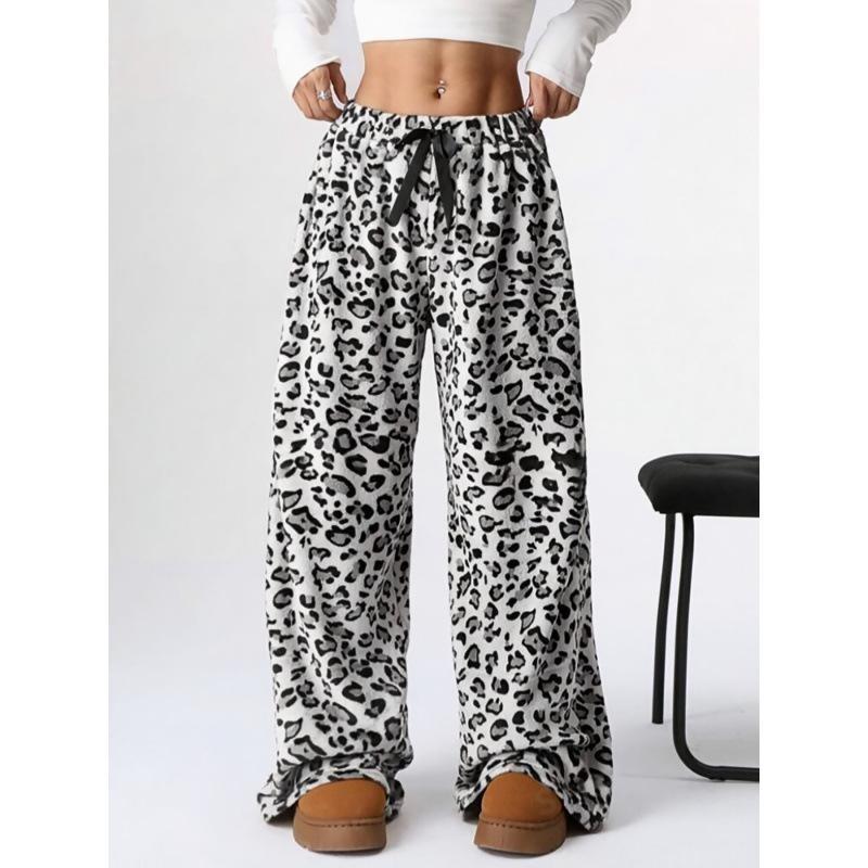 2026 Leopard Print Wide-Leg Casual Trousers for Europe and America Extra Large