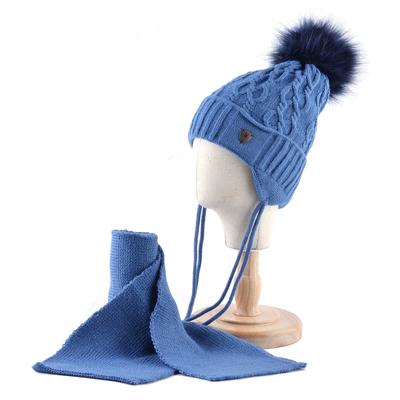Žieminių kepurių skarelių rinkinys vaikams Šiltos megztos pupelės su pompom Vaikams Twist pattern Trikotažinė kepurė berniukams