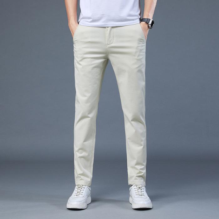 

Мужские приталенные эластичные хлопковые повседневные брюки - Прямые, Универсальные легкие летние деловые брюки Size 36 грязно-белый