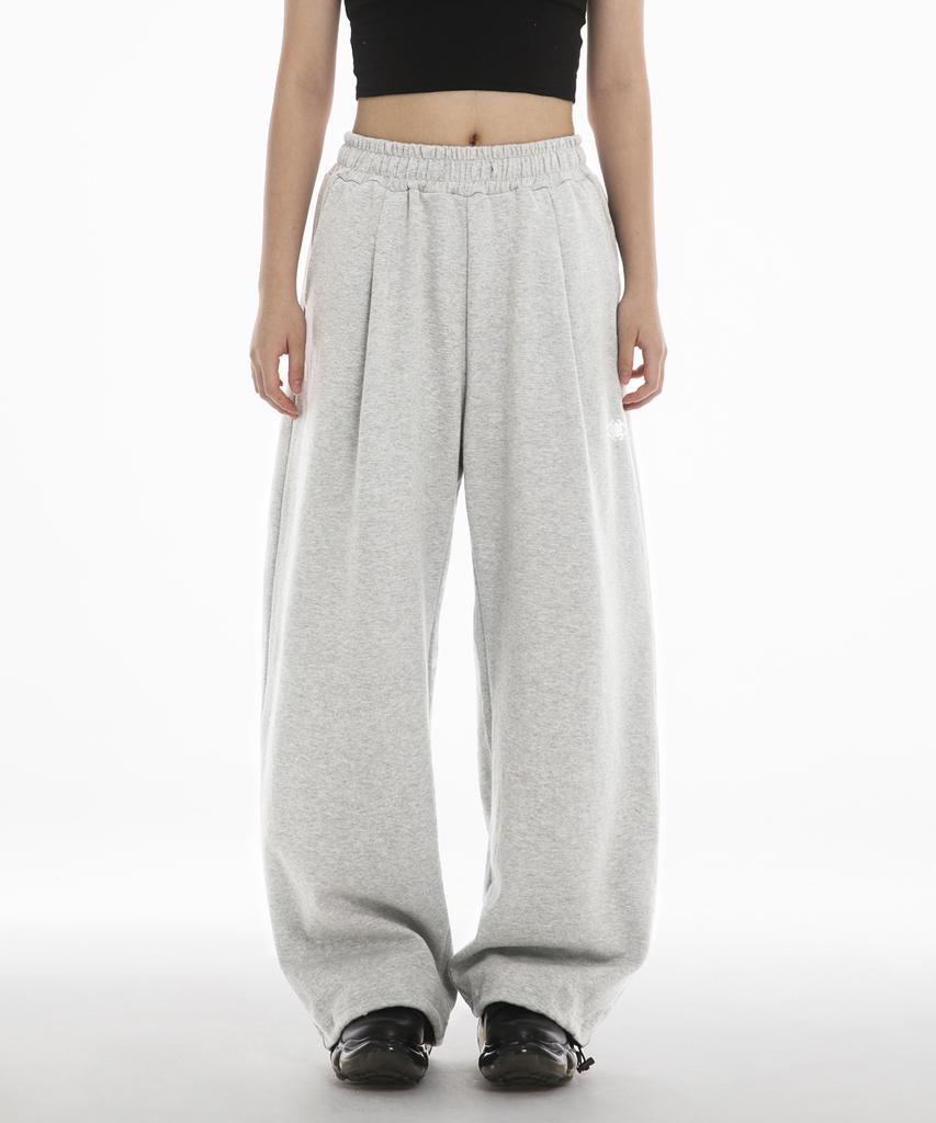 Paensyo Symbol One Tuck String Heavy Fleece-Lined Pants - White Melange