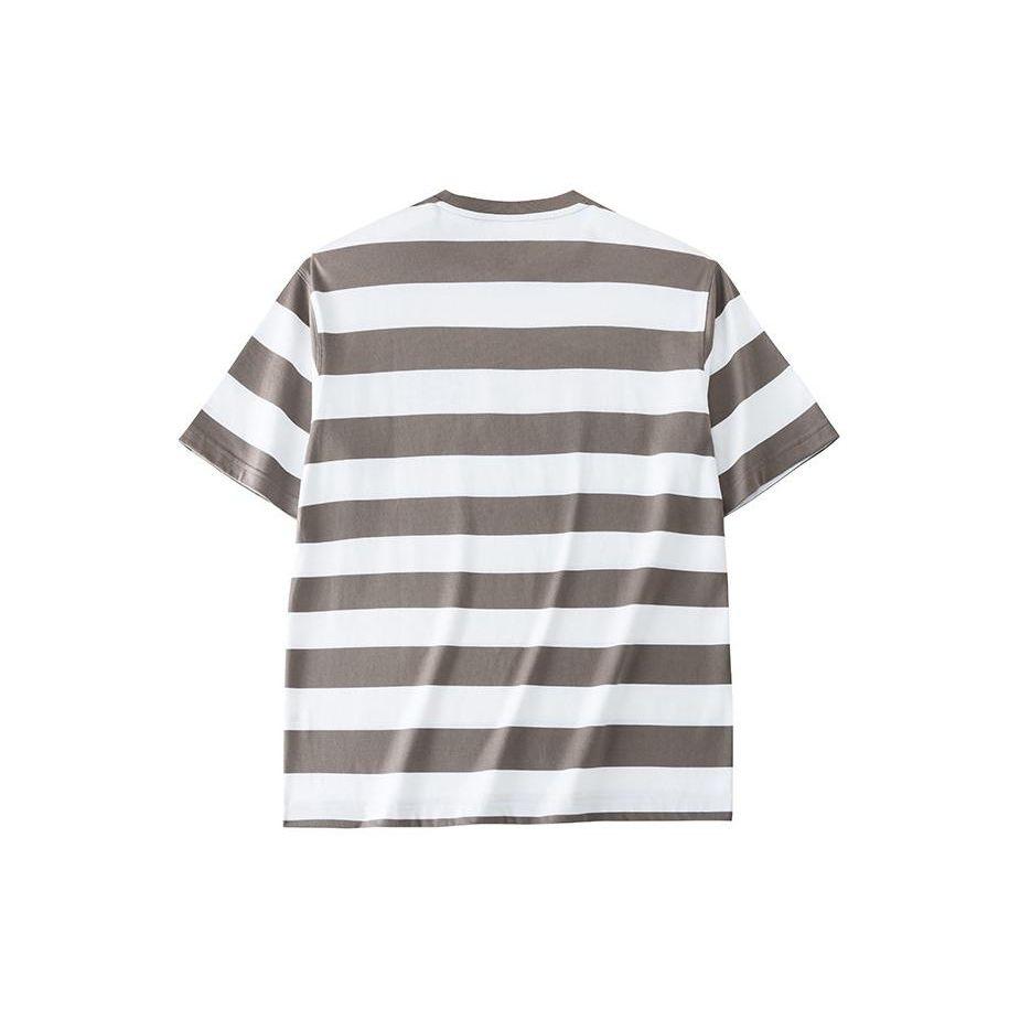 Anta Striped Round Neck Loose Short Sleeve Drop Shoulder T-Shirt Men Tops Snow-White Majestic-Gray 152428129-1