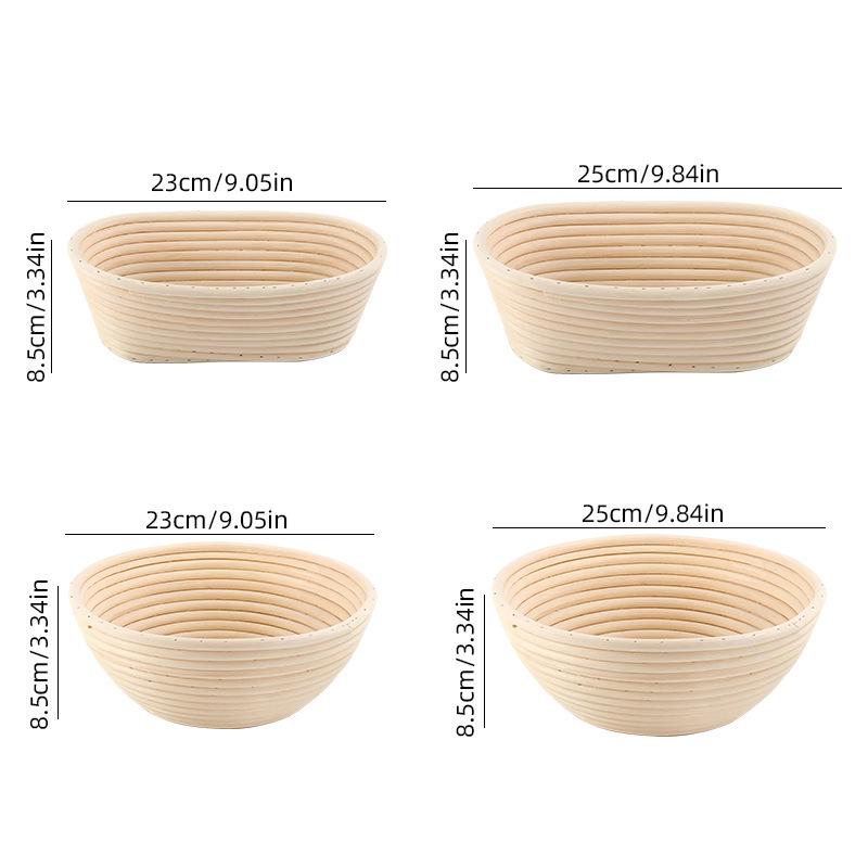 Rattan Bread Proofing Basket Set with Dough Mixer, Scraper & Silicone Brush