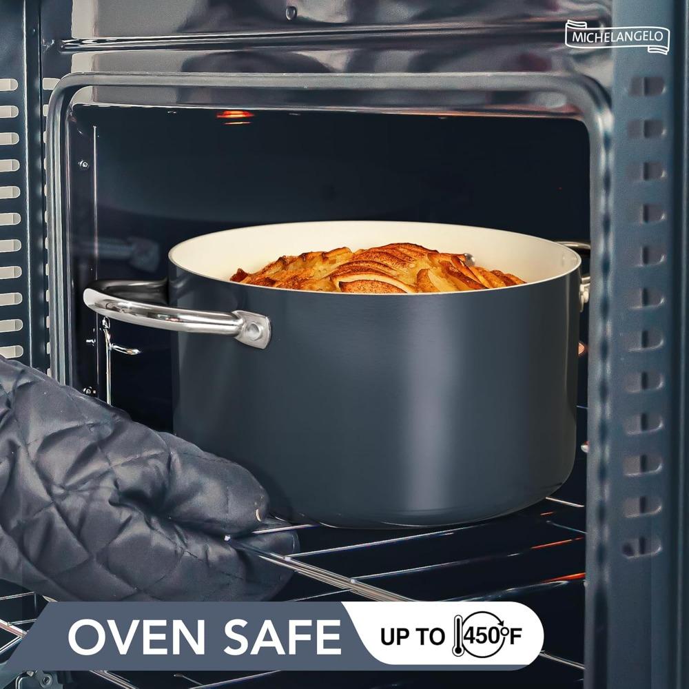 MICHELANGELO 6QT Stock Pot with Lid Soup Pot Ceramic Nonstick Cooking Pot Induction Compatible Stockpot Double Handle