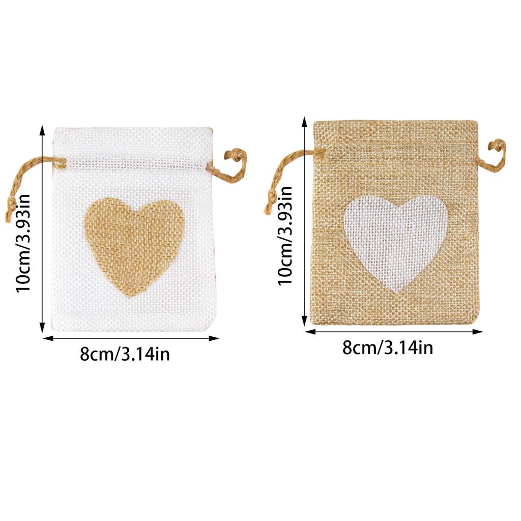10/20pcs Natural Burlap Gift Drawstring Bags Heart Linen Jute Candy Gift Packaging Bag Wedding Pouches for Guest Birthday Party