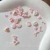 Cartoon Rose Pink Pearl Heart Bow Nail Accessories with Rhinestones